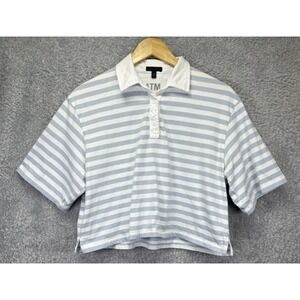 ATM Anthony Thomas Melillo Womens Striped Cropped Polo Shirt Blue White S